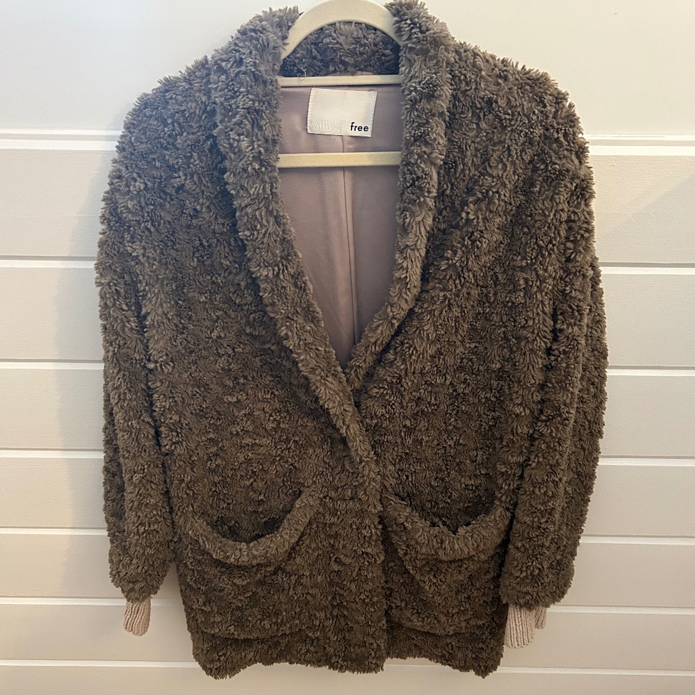 Wilfred Free Soft Sherpa Coat in Olive Green size XS